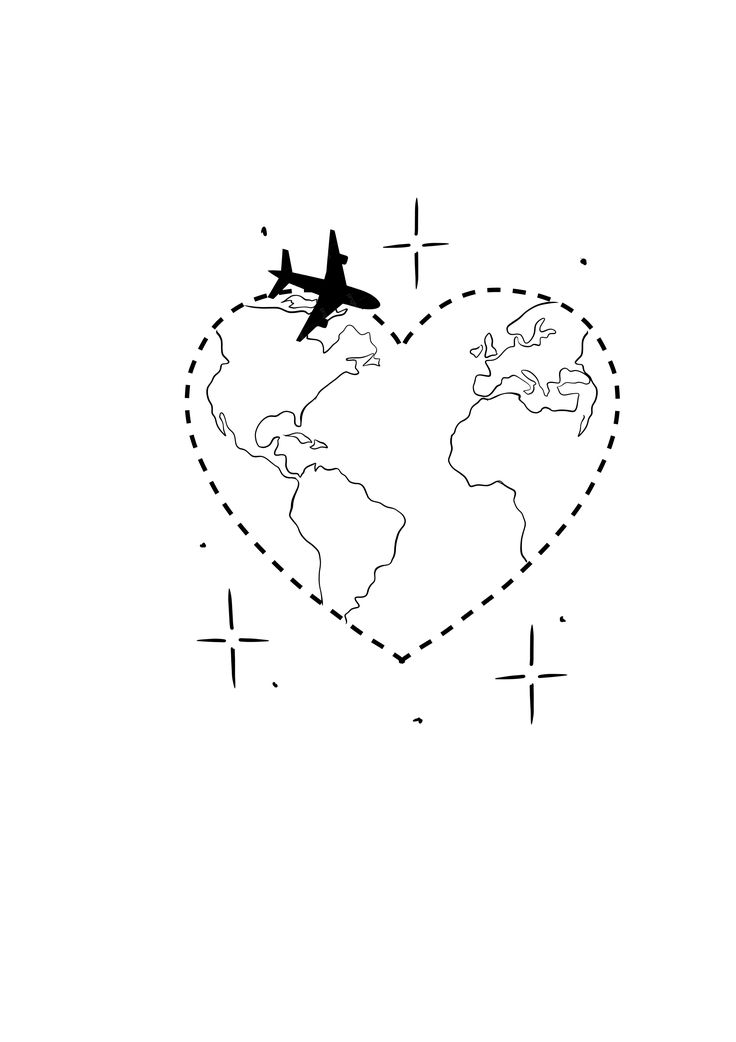 an airplane is flying over the earth shaped like a heart on a white paper background