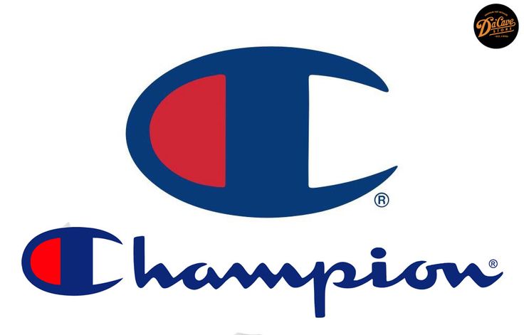 the logo for champion is shown in red, white and blue on a white background