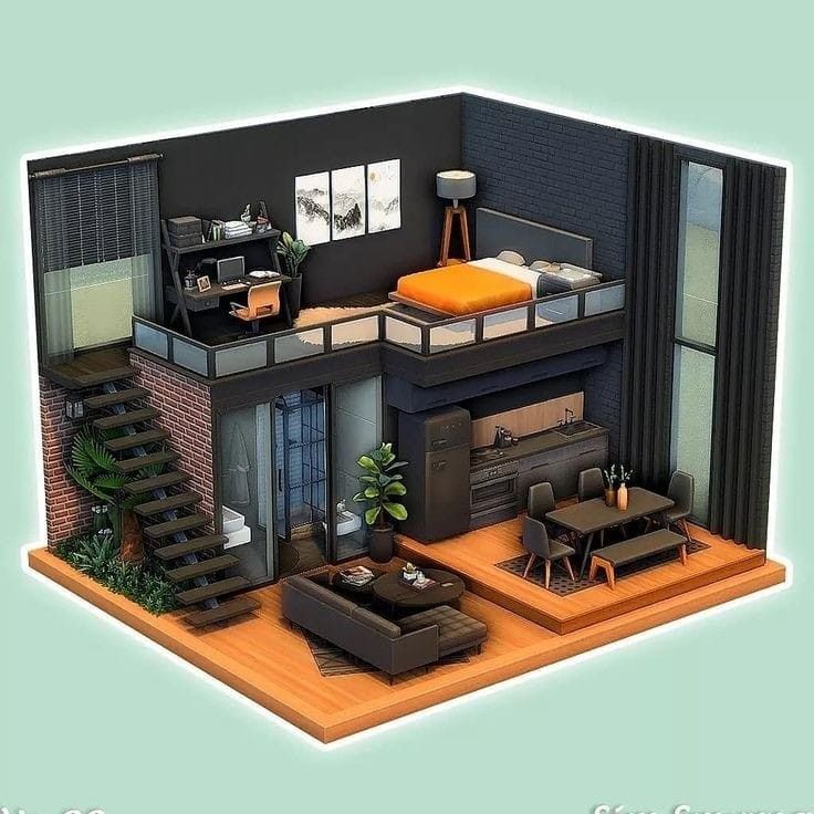 Roblox Room, Sims 4 Loft, Loft House Design, Sims Freeplay Houses, Sims 4 House Building, Sims 4 House Plans, House Floor Design, Sims 4 House Design, Casas The Sims 4