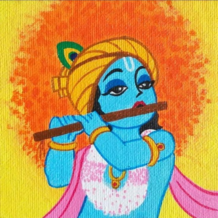 a painting of a blue man holding a flute in his hand and wearing a turban