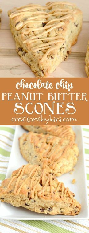 chocolate chip peanut butter scones on a plate with the words, chocolate chip peanut butter cookies