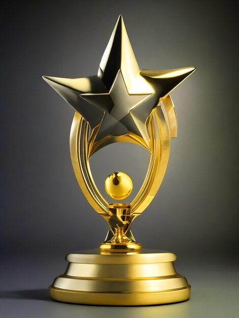 a golden trophy with a black star on top