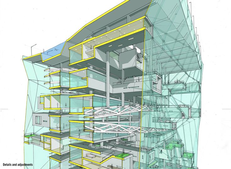 an architectural drawing of a building with multiple levels