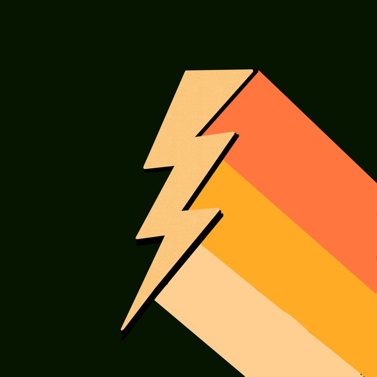 an orange and yellow lightning bolt on a green background