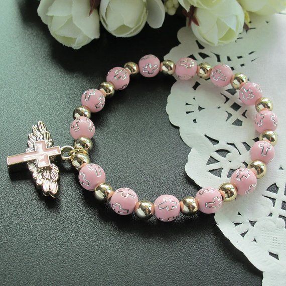 12 Pcs Angel Wing Cross Bracelet Favor for Girl - Baptism Favor / Christening Favor / Bautizo Recuer Personalized Pink Spiritual Charm Bracelet, Personalized Pink Spiritual Bracelets, Personalized Pink Spiritual Bracelet, Pink Spiritual Bracelet For Mother's Day, Spiritual Personalized Pink Bracelets, Spiritual Pink Personalized Bracelets, Spiritual Personalized Pink Bracelet, Personalized Pink Rosary Bracelet For Baptism, Adjustable Pink Rosary Bracelet For First Communion