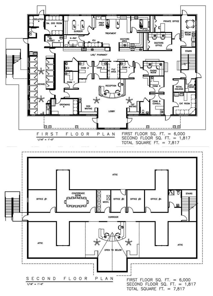 the floor plan for an office building with two levels and three floors, each with different rooms