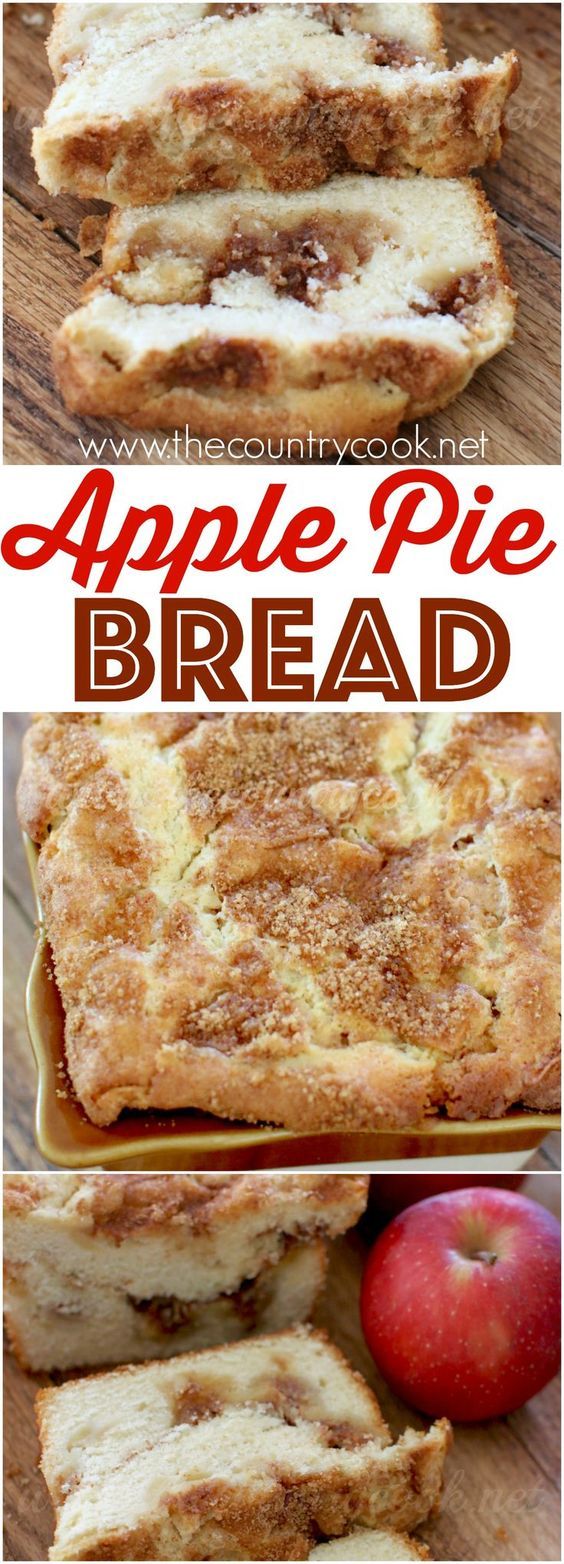 an apple pie bread is cut in half and stacked on top of each other