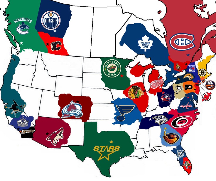 an image of the united states with hockey teams on it