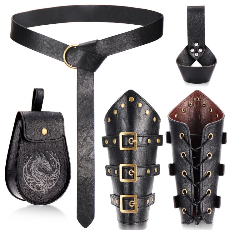 an assortment of leather garbs and accessories