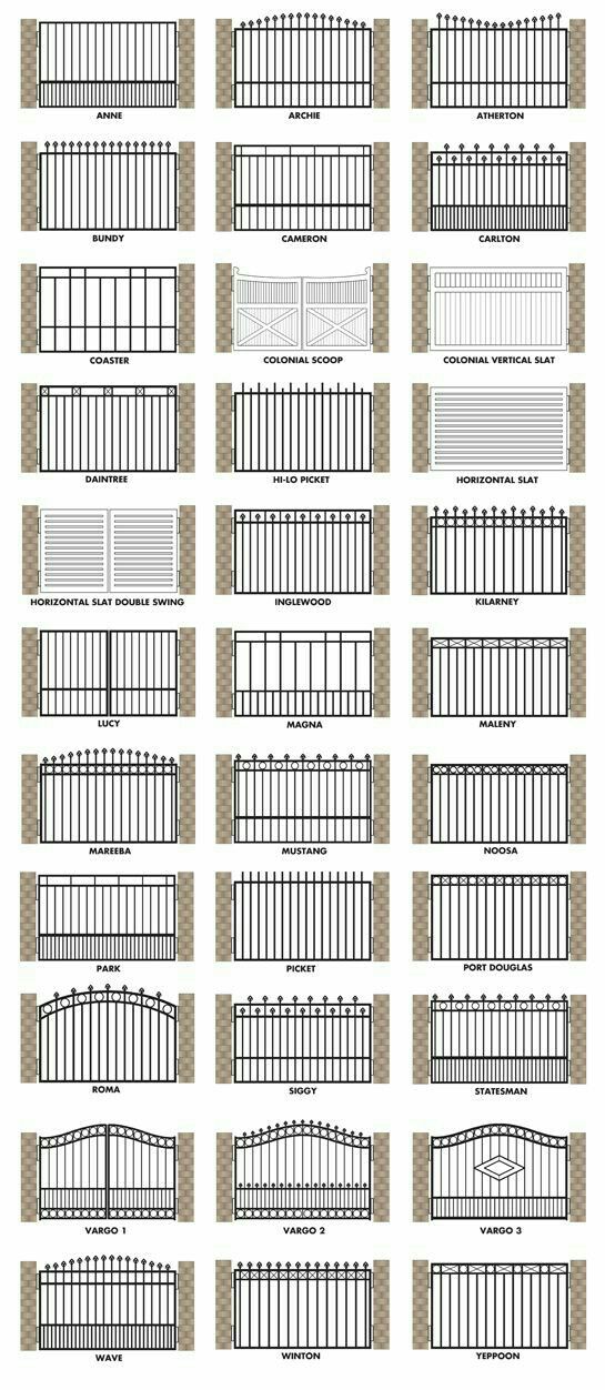 the different types of fences and gates in various styles, sizes and colors are shown