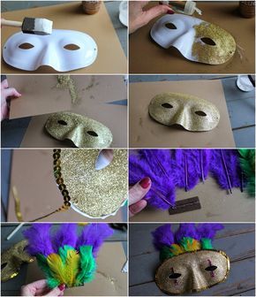 the steps to make a mask with feathers