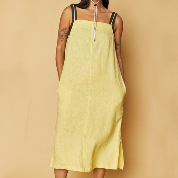 Beautiful Summer Yellow Linen Material Backbeat Co. Spaghetti Strap Dress. New W/ Tags. Size Xxl. Yellow Dress With Straight Neckline For Summer, Yellow Sundress With Adjustable Spaghetti Straps, Yellow Spring Sundress With Adjustable Straps, Yellow Sundress With Adjustable Straps For Spring, Yellow Cotton Midi Sundress, Yellow Casual Sundress With Spaghetti Straps, Yellow Dresses With Adjustable Straps, Casual Yellow Sundress With Adjustable Straps, Chic Yellow Cotton Sundress