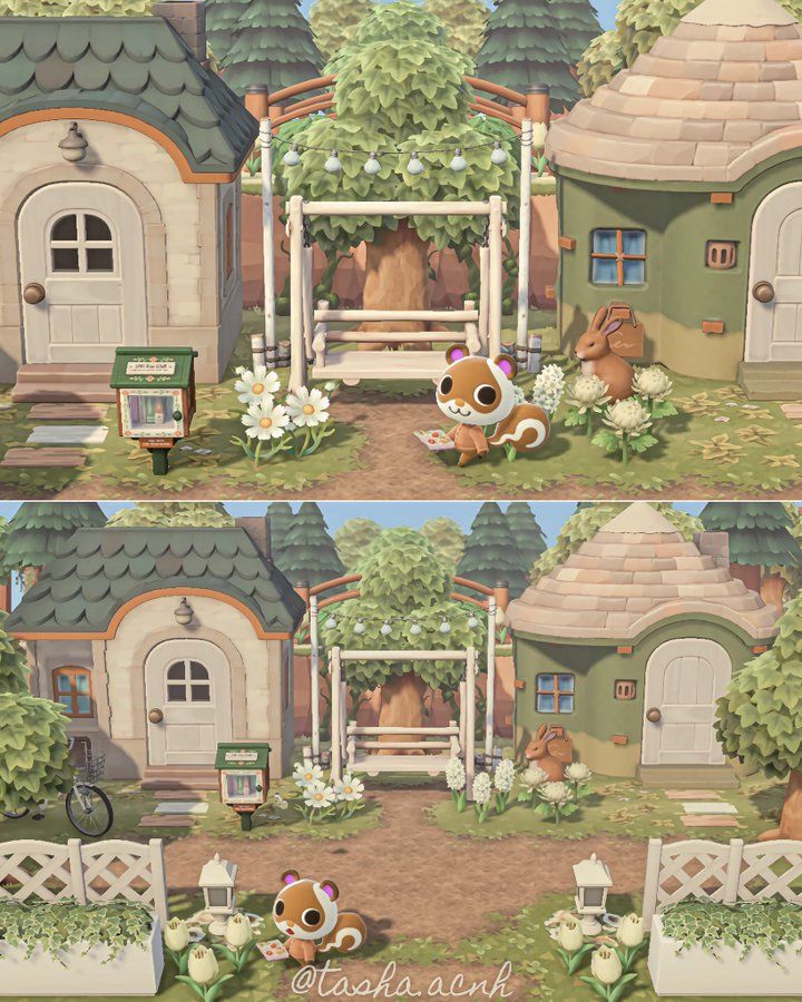 there are two pictures of the same animal in front of their house and behind them is another photo