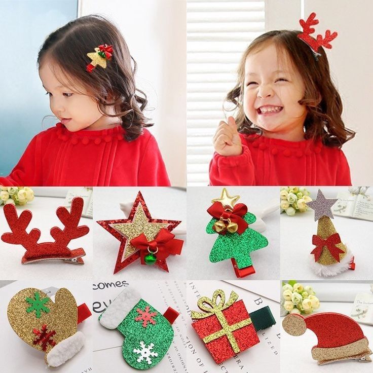 a collage of photos showing different types of christmas decorations and hair clips for children