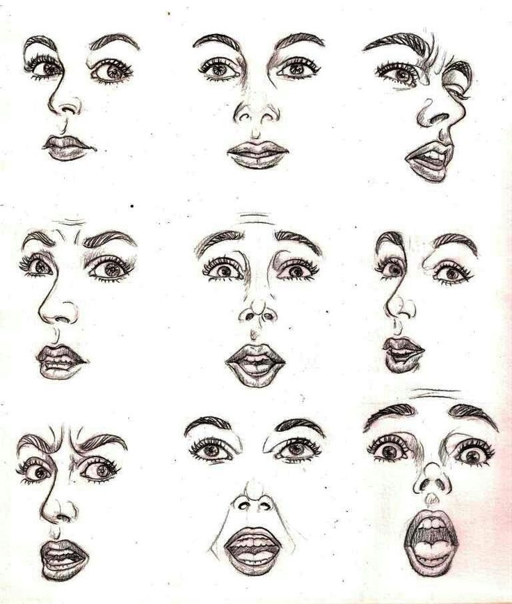 various facial expressions drawn in pencil on paper with the words, how do you draw faces?