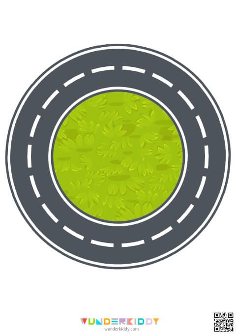 an image of a road going through the center of a circle with plants on it