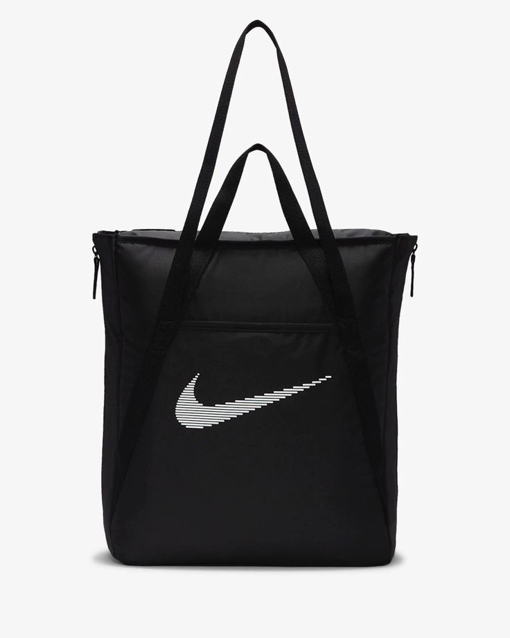 Gym Tote, Nike Bags, Black Tote, Strap Tops, Black Tote Bag, Badminton, Shoulder Tote, White Nikes, Duffel Bag