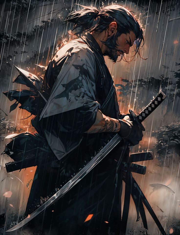 samurai in Rain AI generated Guerriero Samurai, Japanese Art Samurai, Wallpaper Digital Art, Beginner Artist, Tipografi 3d, Warrior Concept Art, Arte Ninja, Samurai Wallpaper, Samurai Anime