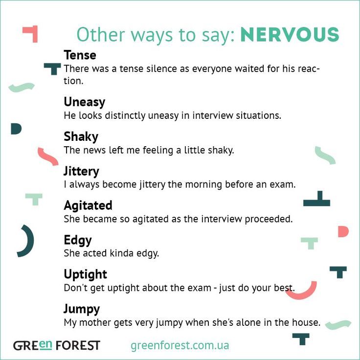 a poster with the words, other ways to say nervous