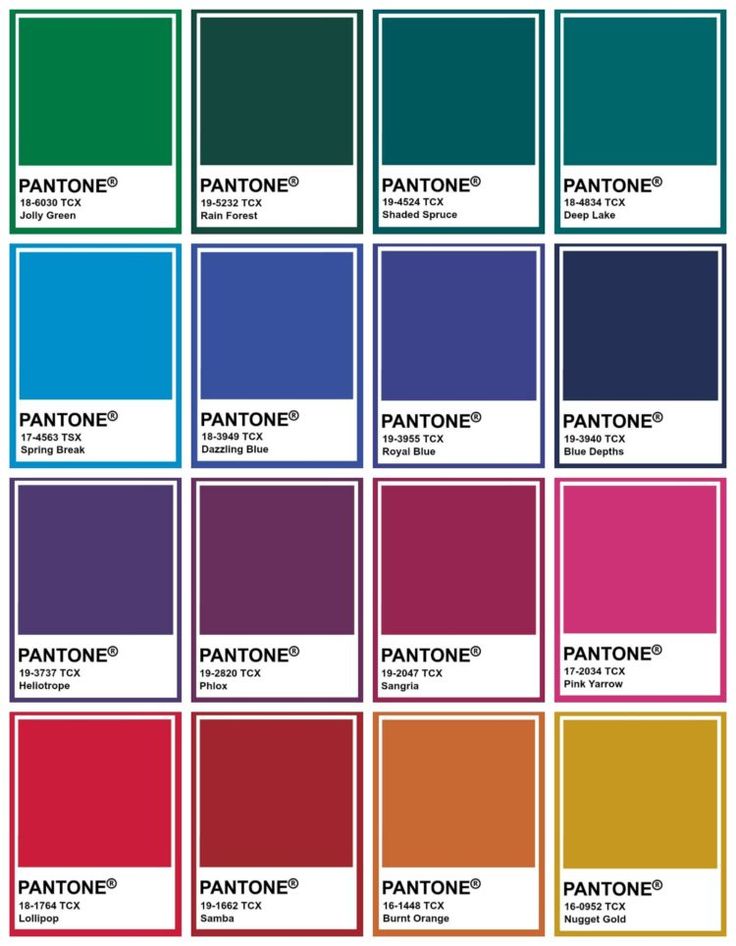 pantone's color chart with the names and colors