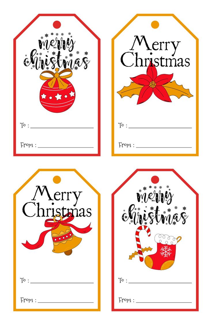 four christmas gift tags with the words merry christmas