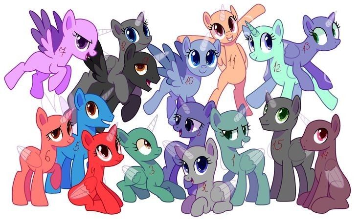 a group of little ponys standing next to each other