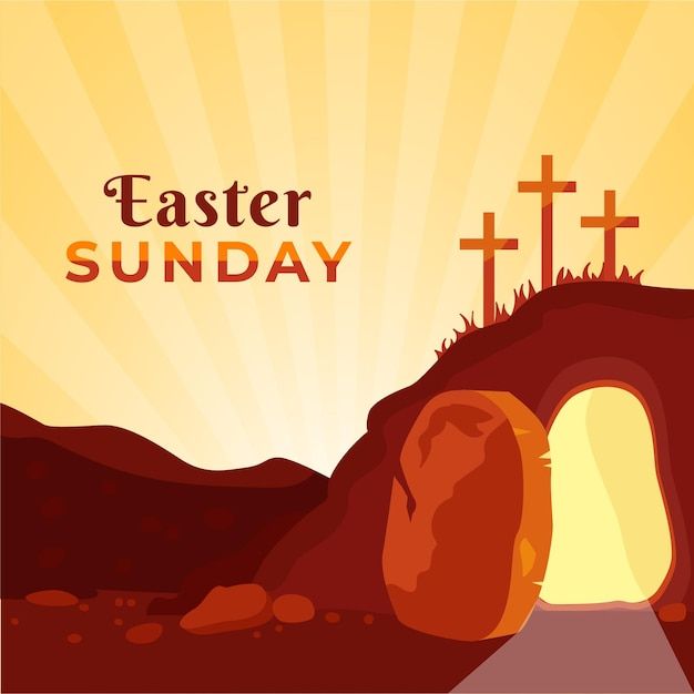 an easter card with the words, easter sunday and a cross at the end of a tunnel