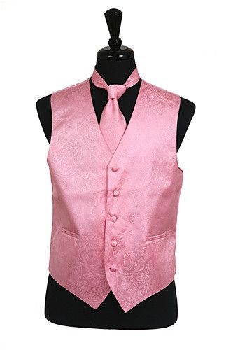 Men's Pink Paisley Vest with Neck Tie Coordinate Outfits, Dress Tuxedo, Wedding Vest, Military Ball Dresses, Coordinating Outfits, Vest And Tie, Tuxedo Wedding, Illusion Dress, Sweetheart Dress