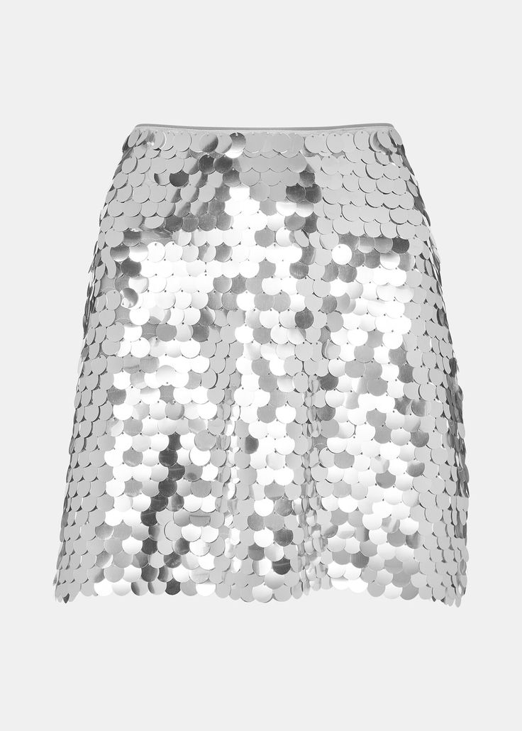 Silver Sequin Disc Mini Skirt | WHISTLES | Vibe Classic, Classic Mini Skirt, Ultimate Capsule Wardrobe, Slip Skirts, A Line Mini Skirt, Vintage Vibe, Black Mini Skirt, Silver Sequin, Classic Mini