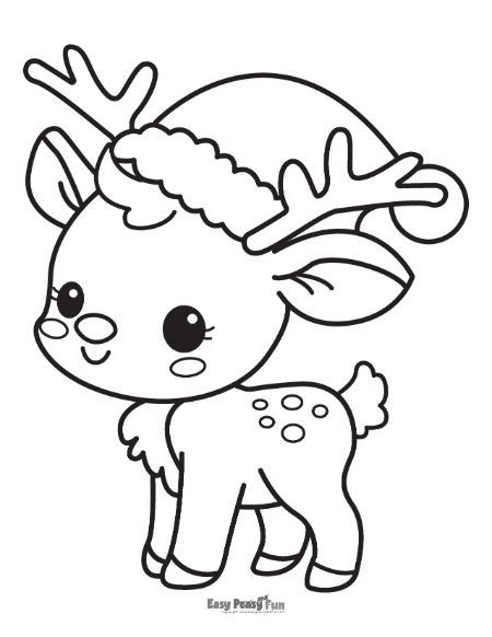 a cute little deer with a christmas hat on it's head coloring pages for kids