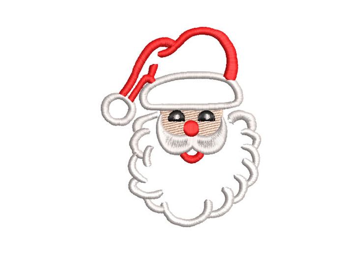 a santa claus face embroidered on a white background