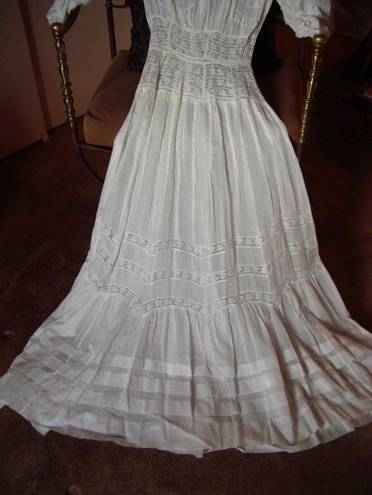 Victorian 1880/1890's Restored White Batiste Wedding Gown/ | Etsy Victorian White Ball Gown Dress, White Victorian Ball Gown Dresses, Victorian White Ball Gown, Victorian Floor-length Dress With Historical Design, Victorian Floor-length Dress For Vintage Events, Elegant Victorian Wedding Dress With Cancan, Regency Style Full Length Wedding Dress, White Gown With Historical Design And Fitted Bodice, Regency Style Ruffled Wedding Gown