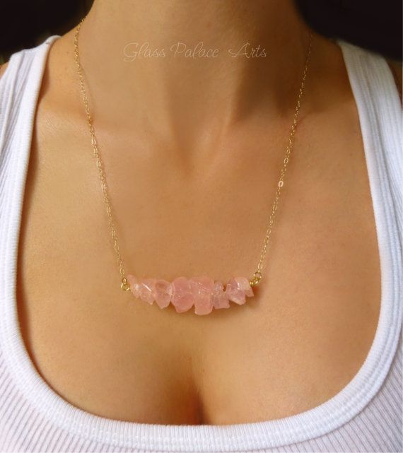 Rose Quartz Necklace Pink Quartz Necklace Raw by GlassPalaceArts Raw Rose Quartz Necklace, Gold Key Necklace, Key Charm Necklace, Raw Gemstone Jewelry, Stone Statement Necklace, Raw Rose Quartz, Rose Quartz Necklace, Natural Gemstone Jewelry, Quartz Jewelry