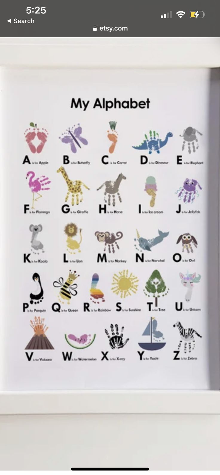 the alphabet is displayed in a white frame