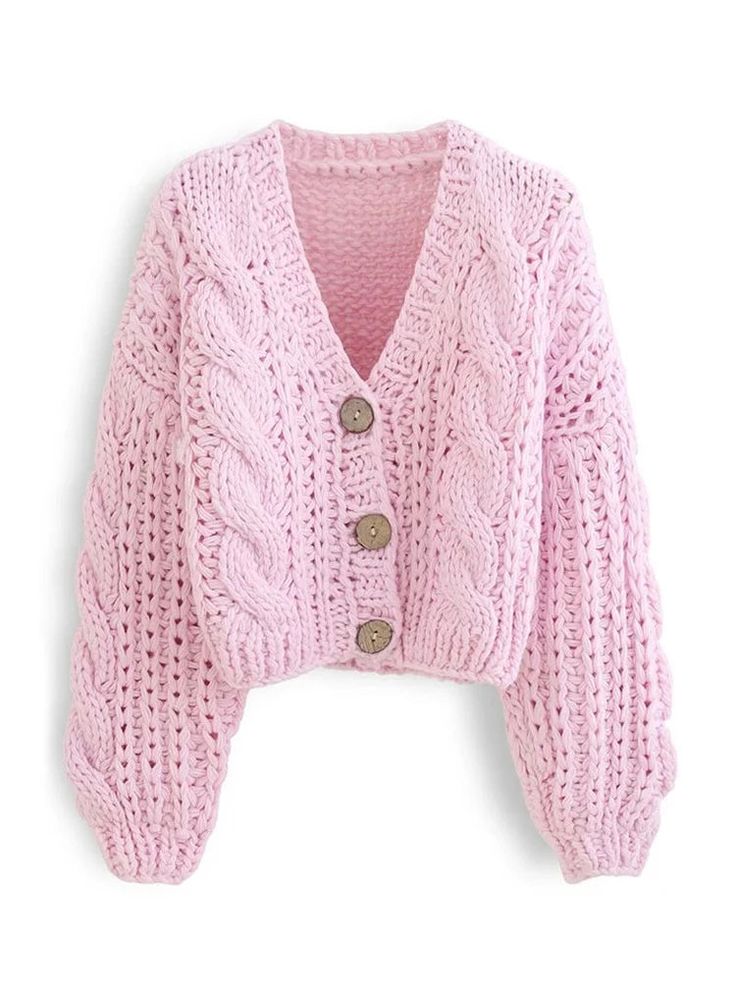 44583731462366 Pink Knitted Cardigan, Dik Vest, Chunky Knit Top, Col Crochet, Hem Finishes, Trendy Cardigans, Knitted Cardigan Sweater, Pull Rose, Tulle Maxi Skirt