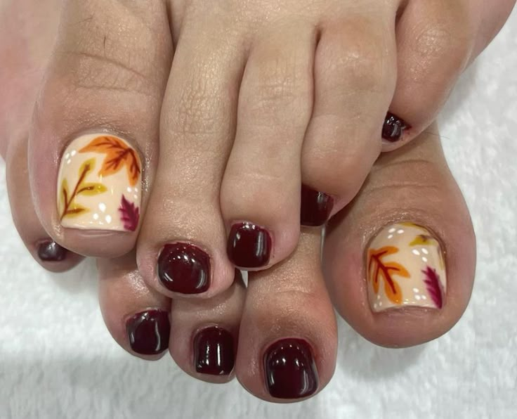 November Toe Nails Designs, Cute Toenail Designs For Fall, November Toe Nails, November Pedicure, Matching Nails And Toes Fall, Fall Toe Designs, Autumn Toenails, Thanksgiving Toes Designs, Thanksgiving Toenails