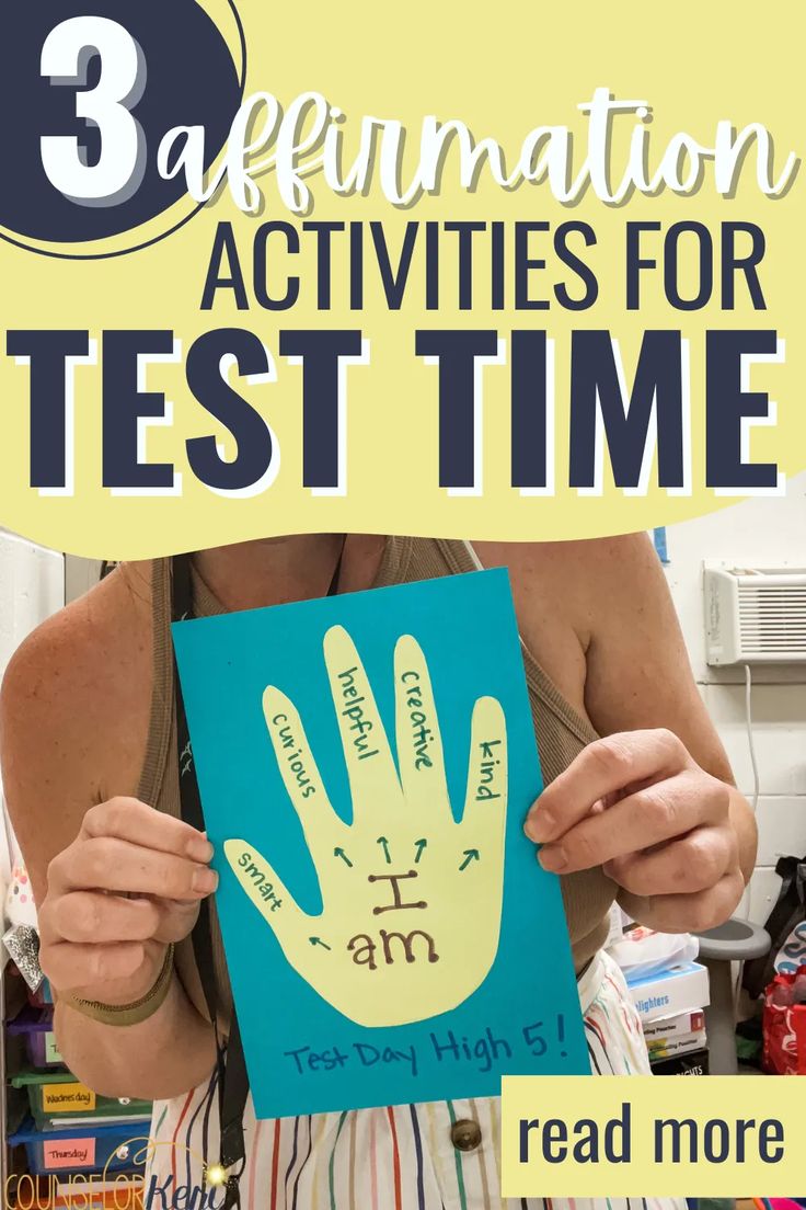 a person holding up a hand print with the words 3 affirmation activities for test time