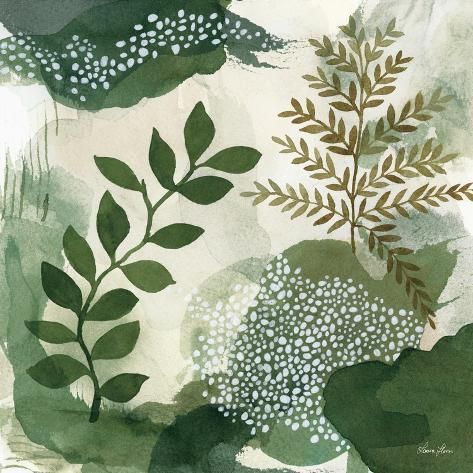 watercolor painting with green leaves and white dots