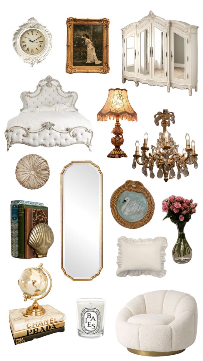 an assortment of antique furniture and decor items