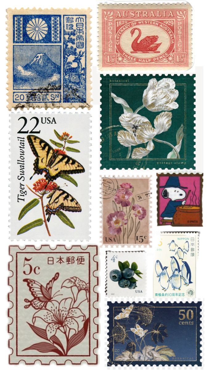 some stamps with different designs on them