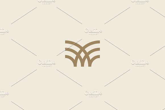 an abstract logo with three intersecting lines in the shape of two circles, on a beige background