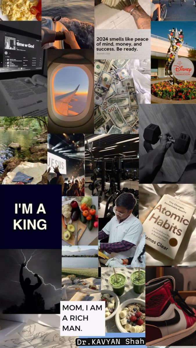 i'm a king collage with images of people, food, and other things