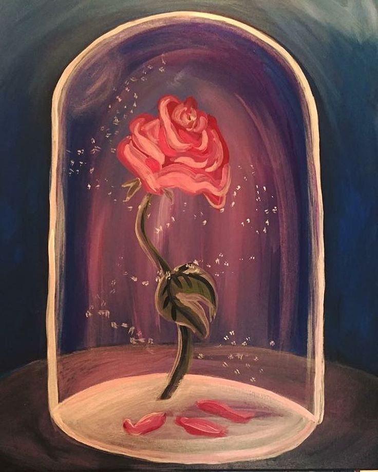 a painting of a pink rose in a glass dome