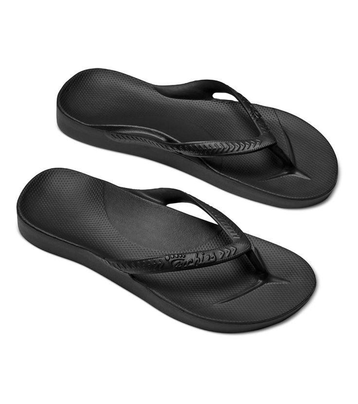 pair of black flip flops with straps on the bottom and one in the middle