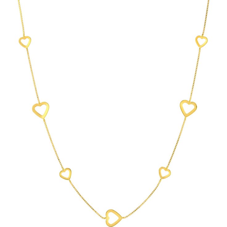 Olas d'Oro 17 Necklace - 14K Yellow Gold Open Heart on Box Chain Adjustable Necklace Yellow Gold Box Chain Jewelry For Wedding, Elegant Heart Pendant Jewelry With Box Chain, Elegant Heart Pendant With Box Chain, Yellow Gold Heart Cut Necklace With Delicate Chain, Classic Jewelry With Delicate Chain For Valentine's Day, Formal Heart-shaped Jewelry With Delicate Chain, Classic Delicate Chain Jewelry For Valentine's Day, Elegant Open Heart Chain Necklace With Heart Charm, Yellow Gold Heart Necklace With Delicate Chain For Anniversary