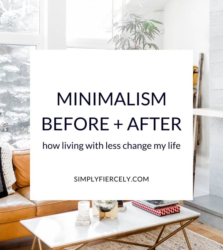 a living room filled with furniture and a sign that says minimalism before and after