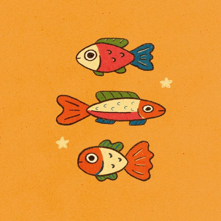 two fish on an orange background one is red, the other is blue and white