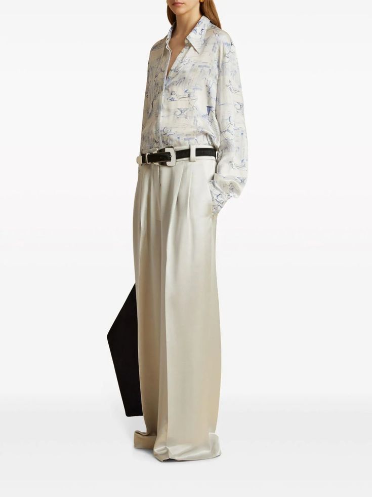 KHAITE The Minta graphic-print Shirt - Farfetch Graphic Print Shirt, Current Styles, Quiet Luxury, Long Puff Sleeves, Print Shirt, Shirt White, Puff Sleeves, Drop Shoulder, Graphic Prints