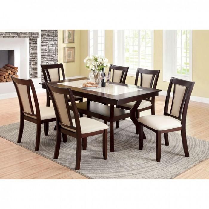 Brent CM3984SC-2PK Side Chair (2/Box) By Furniture Of AmericaBy sofafair.com Large Shelf, Set Meja Makan, Wood Dining Room, Trestle Dining Tables, 7 Piece Dining Set, Furniture Of America, Faux Marble, Wood Dining Table, Dining Room Design