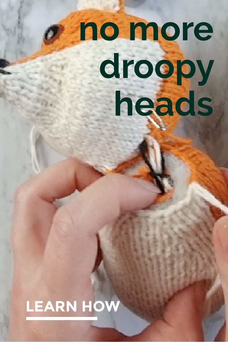 someone is knitting a stuffed animal with the words, no more droopy heads